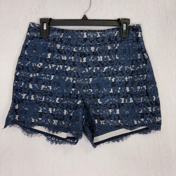 Cartonnier Anthropologie Blue & White Striped with Blue Lace Shorts Size 6 - Picture 1 of 11